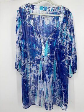 Soft Surroundings Embellished Abstract Print 3/4 Slv Tunic Silk woman 1X
